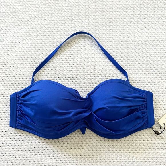 Vitamin A Ruched Bandeau Bikini Top NWT 8 Removable Halter Strap Tie Back Medium - Picture 1 of 7